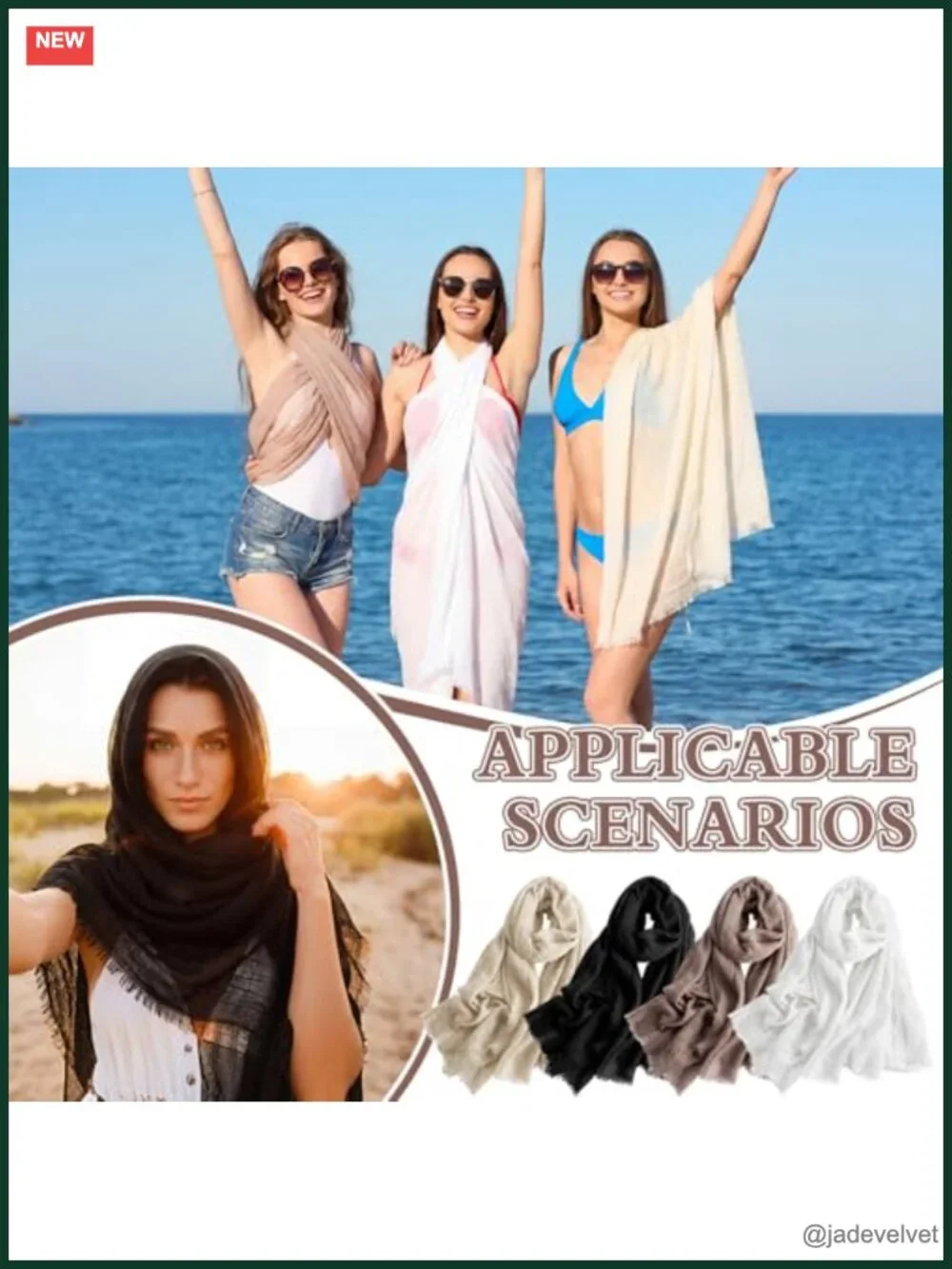 4 Pack Lightweight Linen Cotton Crinkle Scarves, 73x35 inch Beach Shawl Wrap